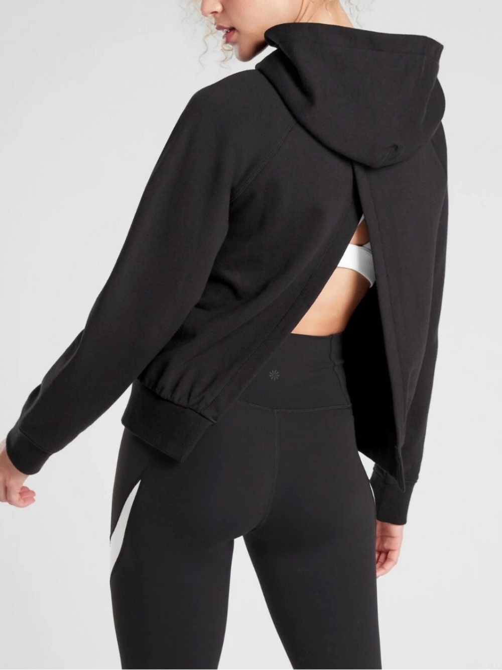 Athleta Moonrise Black Open Back Split Back Hoodie Size Large